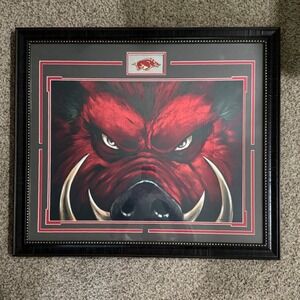Arkansas Razorbacks Framed Wall Art Red Boar Hog Fan Cave Decor 31x26